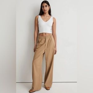 Madewell Petite Harlow Wide Leg Trouser Pant in Seed Khaki color size 10 NWOT